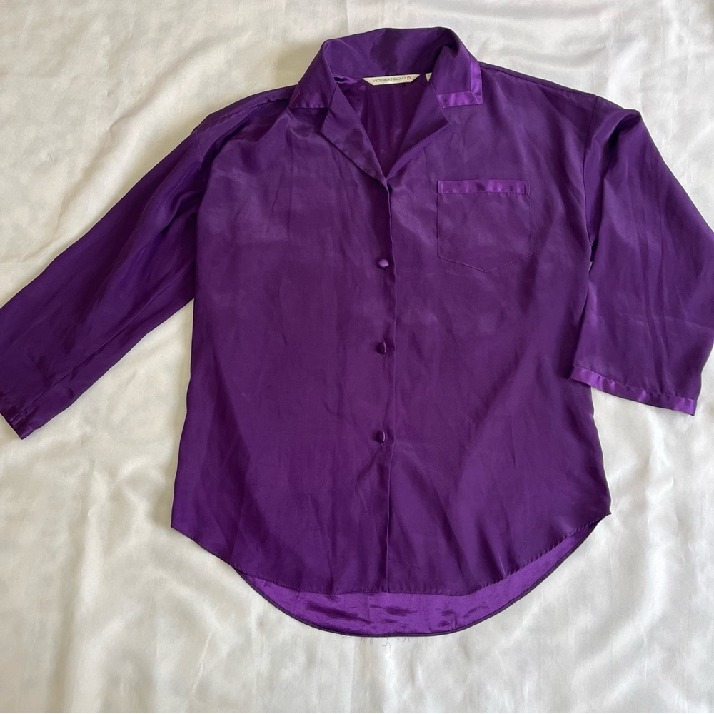 Victoria’s Secret Silk Purple Oversized Night Shirt Long Sleeve Pajamas Small
